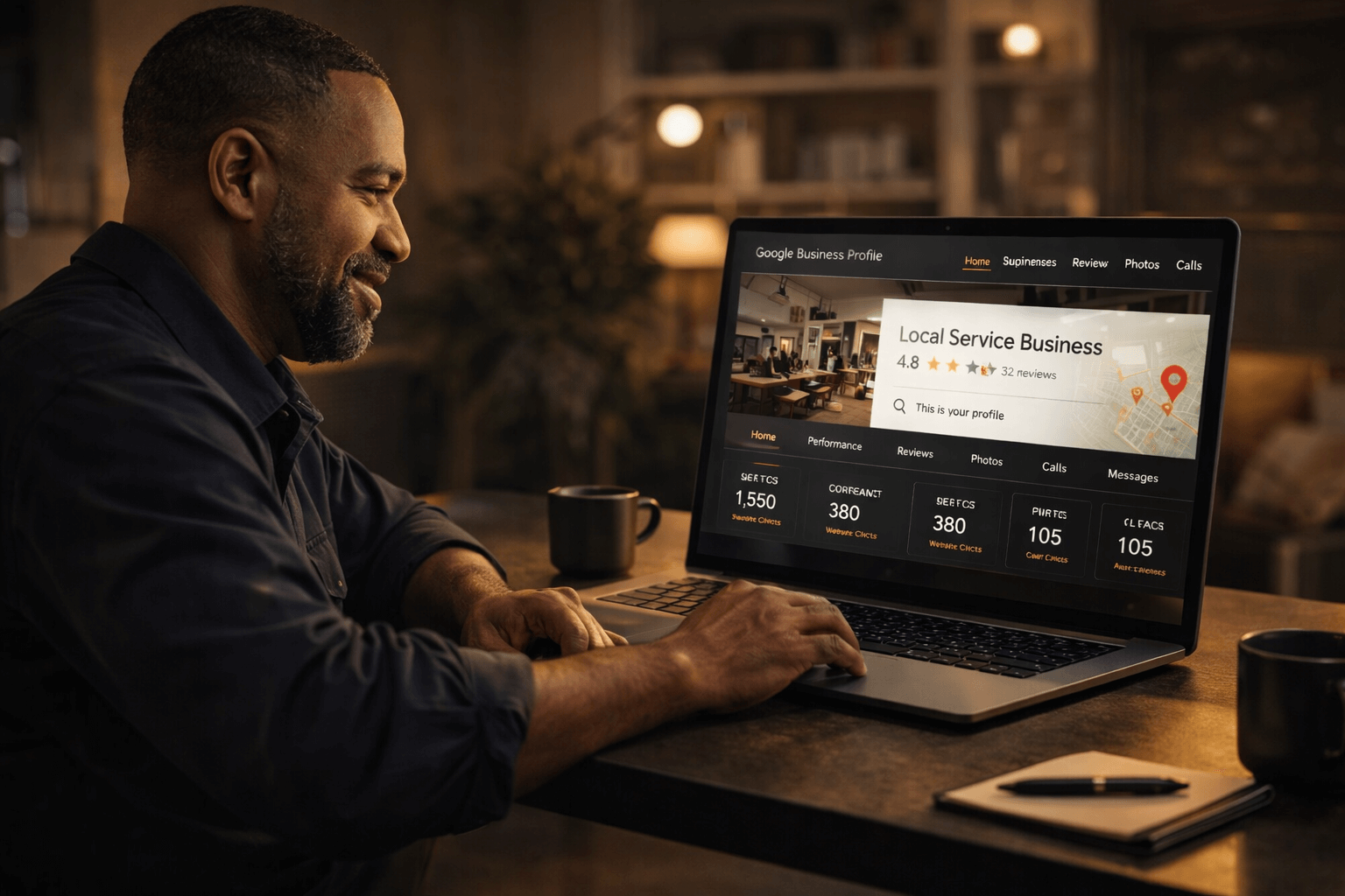 local business owner reviewing Google Business Profile performance