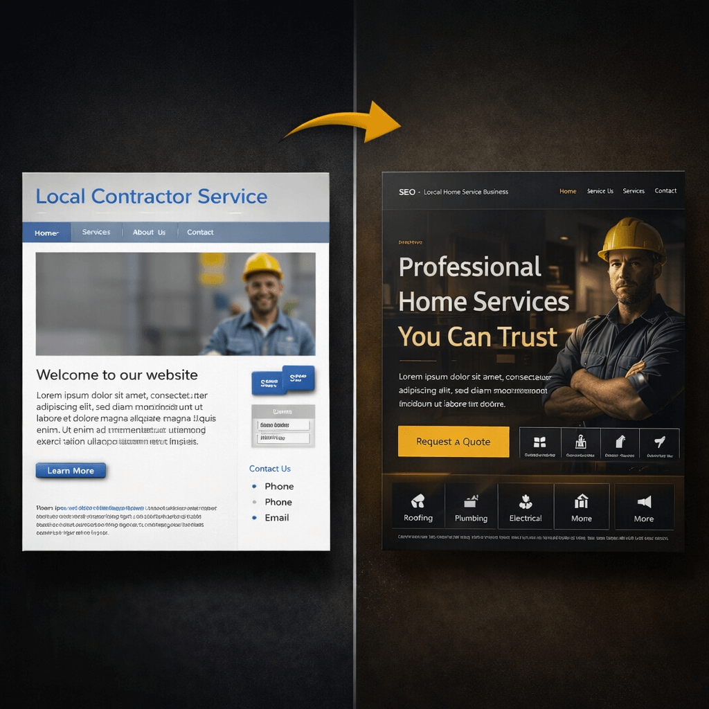 Outdated versus modern website design comparison for a local service business