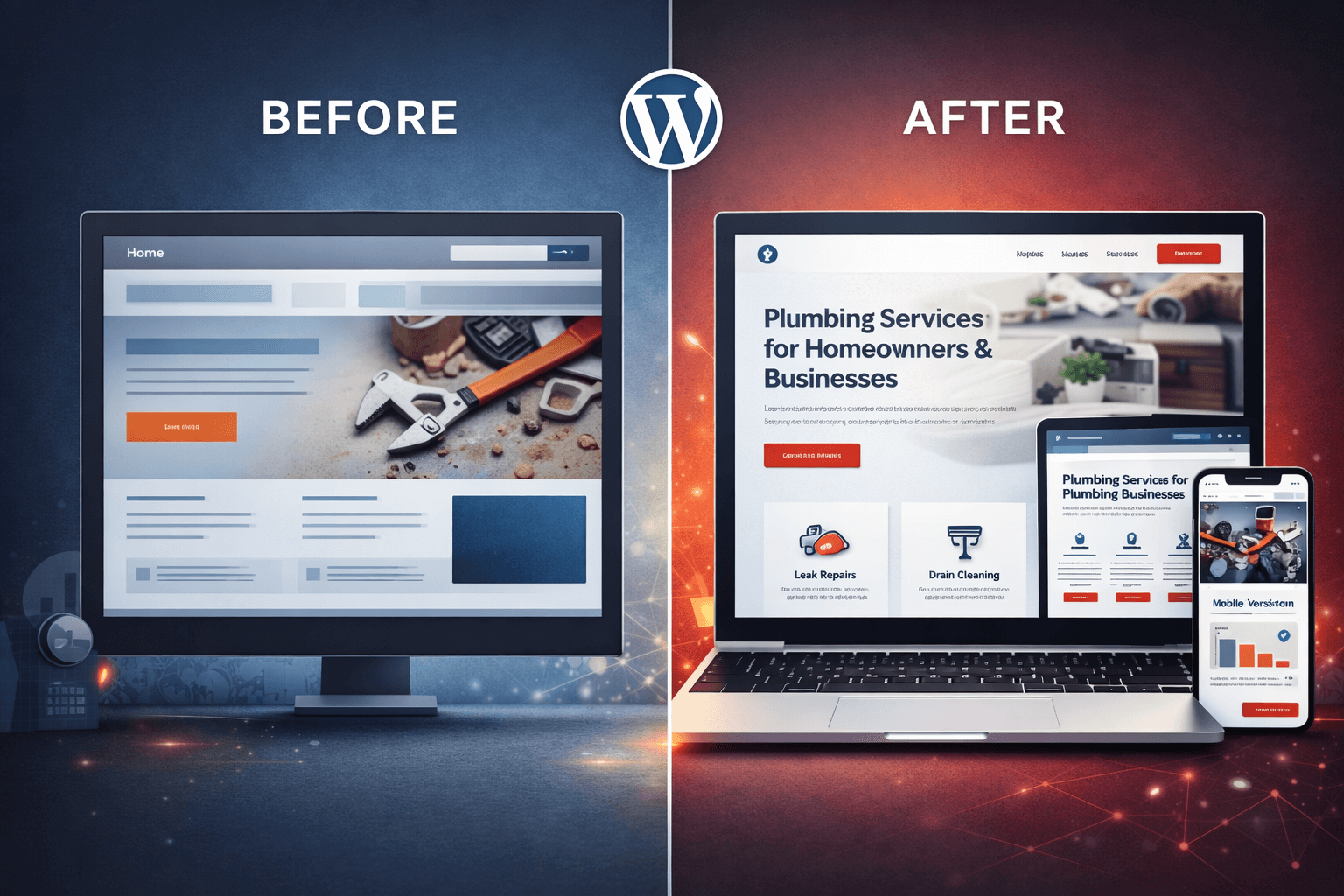 Before and after website redesign for a small business
