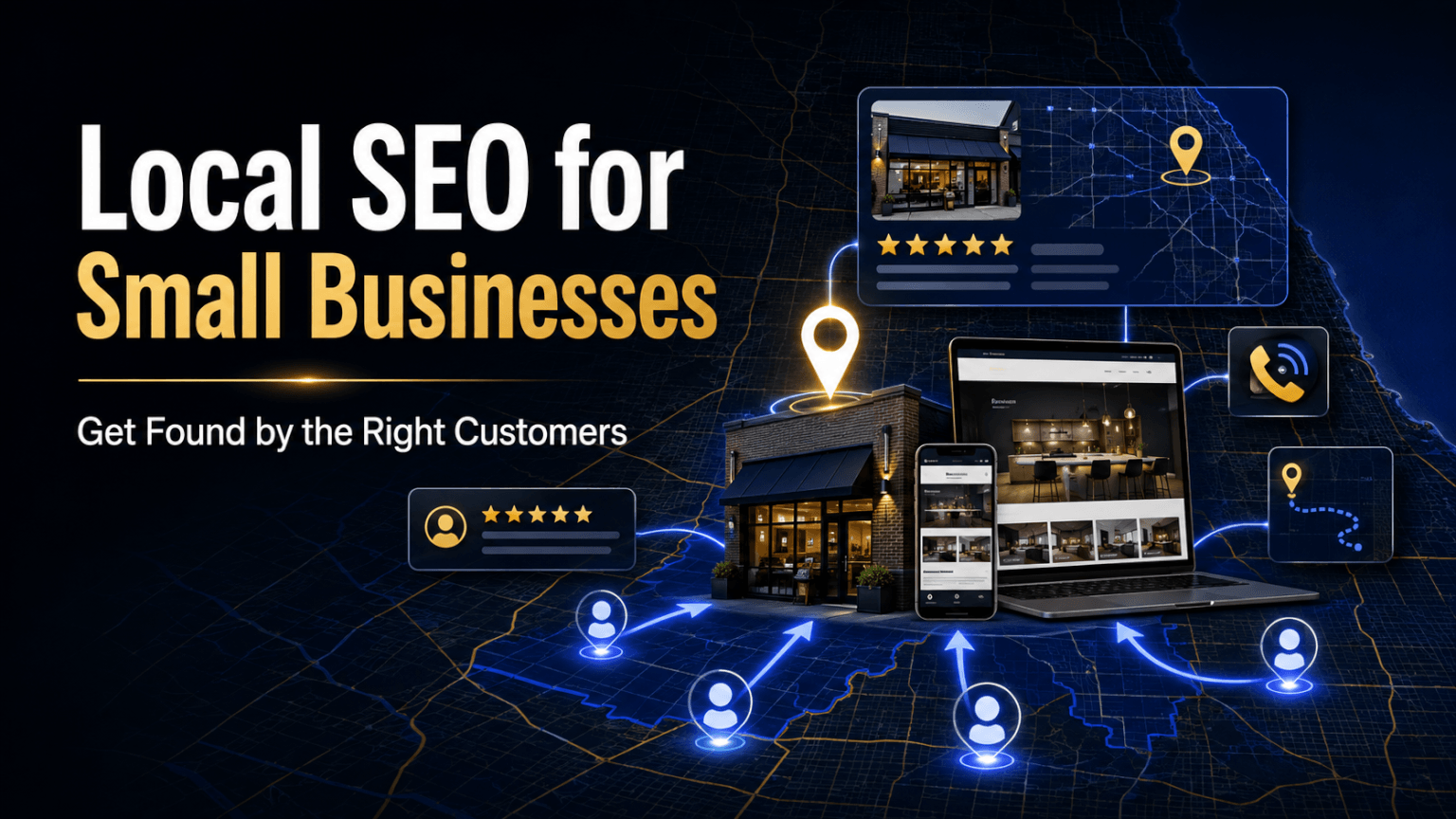 Local SEO helping a small business get discovered by nearby customers through search, reviews, calls, and directions