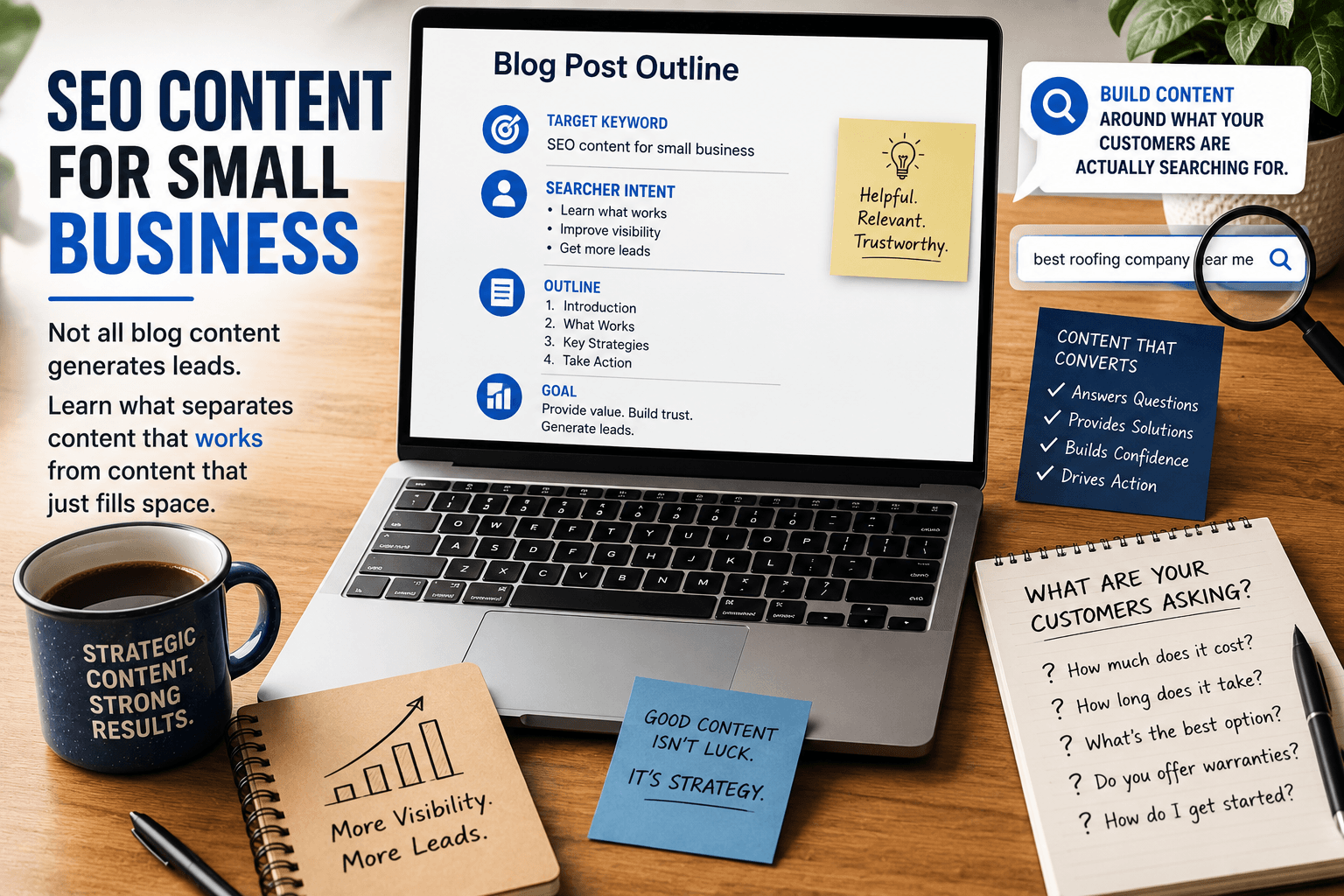 SEO content for small business strategy built around customer questions and keyword research