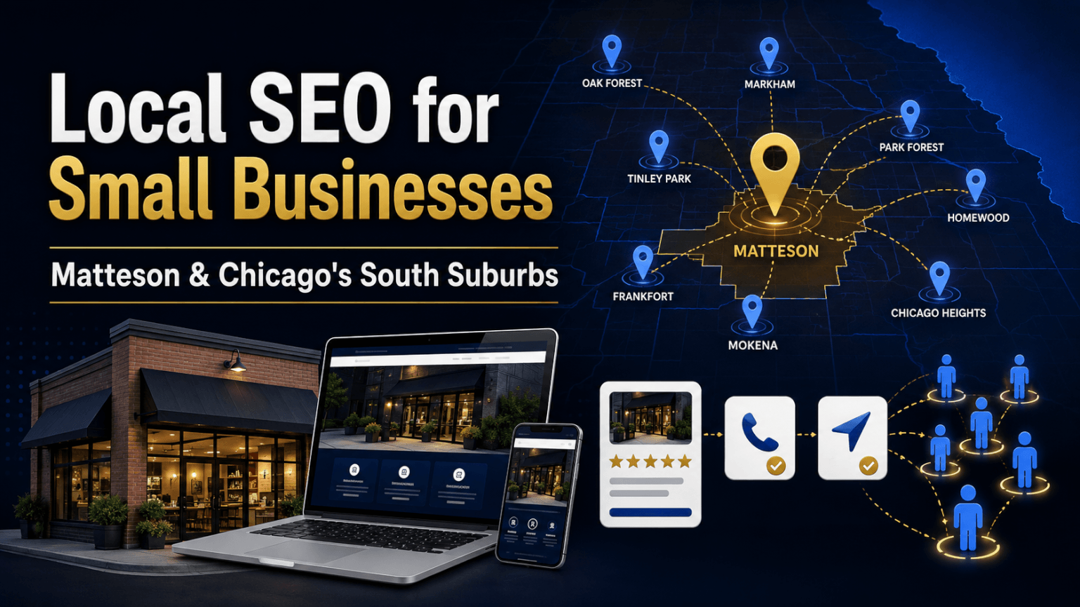 Local SEO for small businesses in Matteson connecting a business website with customers across Chicago’s South Suburbs